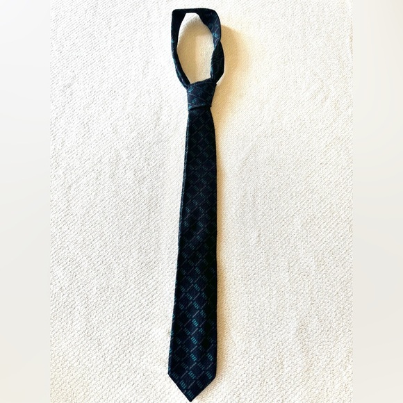 Marwood Made In England Wool And Silk Men’s Tie Navy Blue And Turquoise - Picture 1 of 5